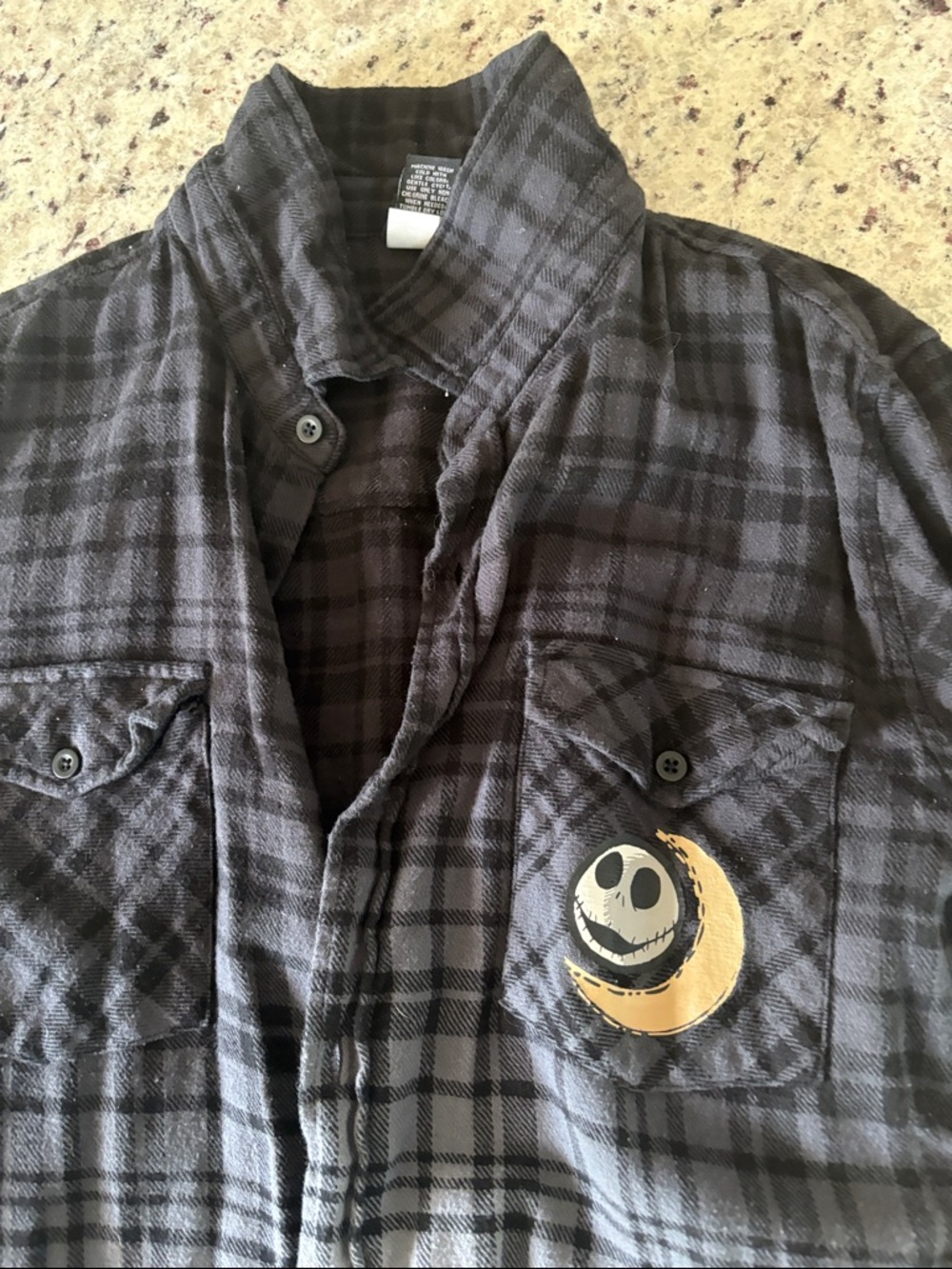 Plaid Graphic Button-Up Shirt - Black & White "Lovers" - Picture 4 of 5